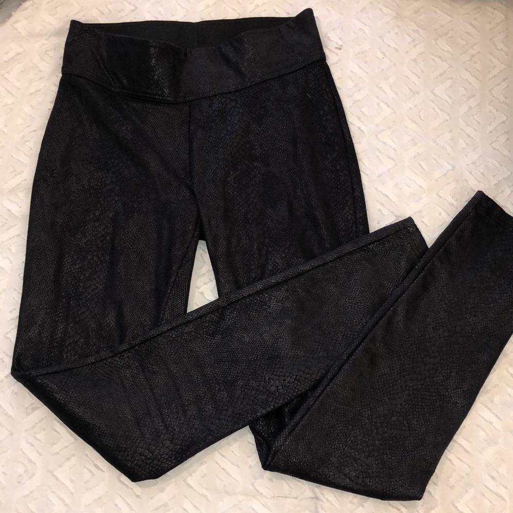 Python/Snake Texture Black Leather Leggings - image 1